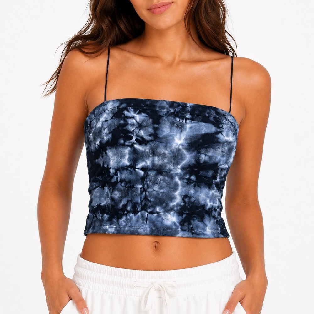 American Eagle Blue Tie Dye Cropped Cami Bungee Strap Tank Top Large